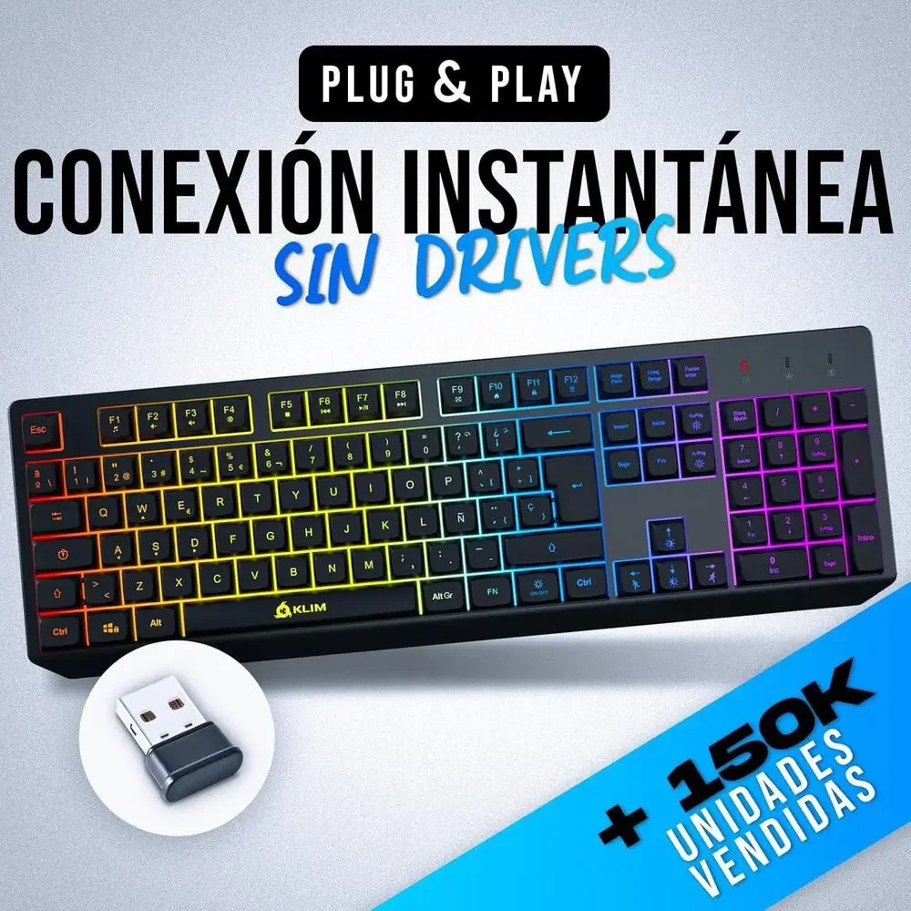KLIM Chroma Wireless Spanish (España) Keyboard, RGB Backlit Wireless Keyboard